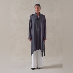 ESKANDAR Silk Wide A-Line Double Stand Collar Shirt - Very Long with Slits